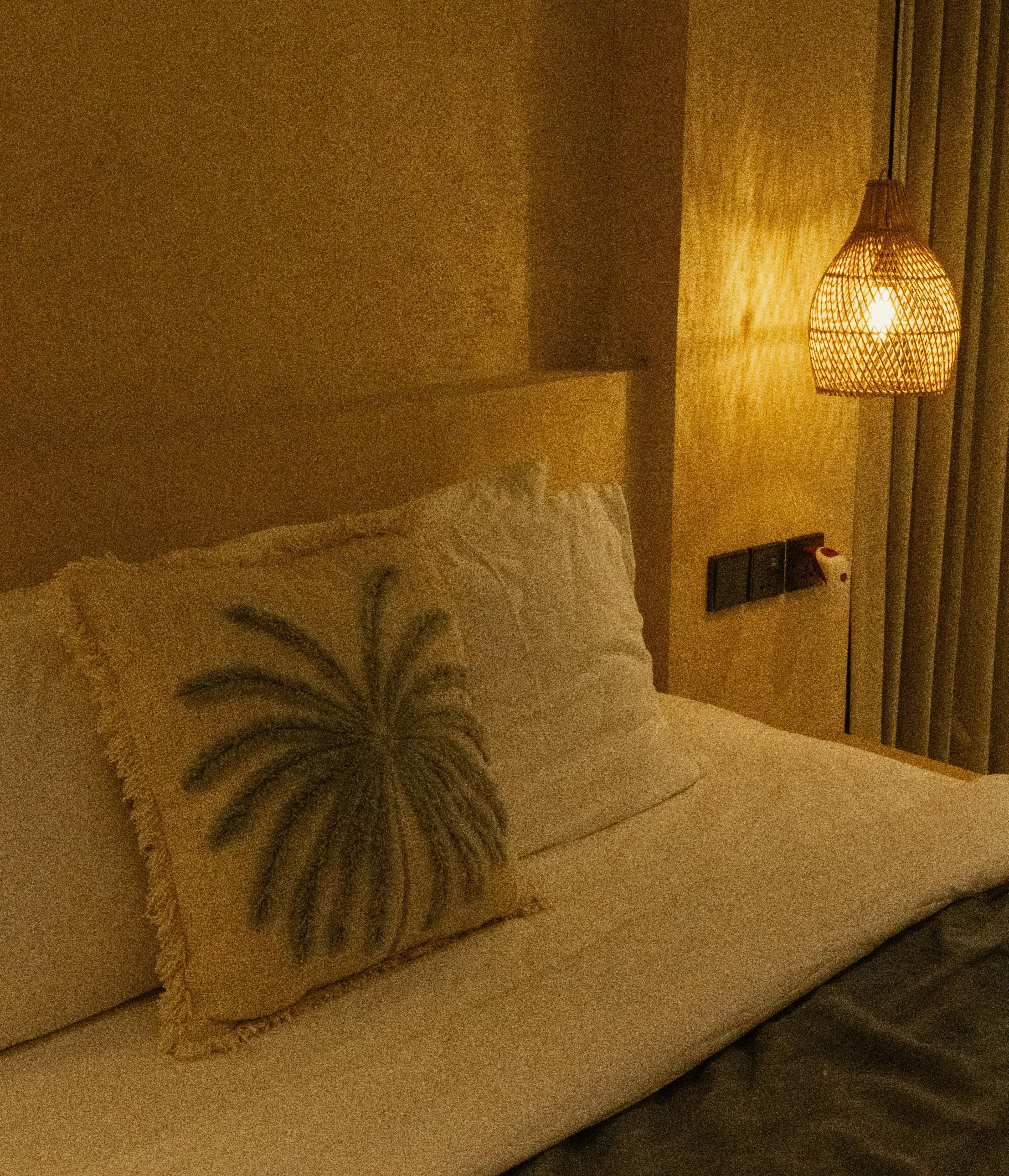 Soft pink plaster walls with rosewood accents